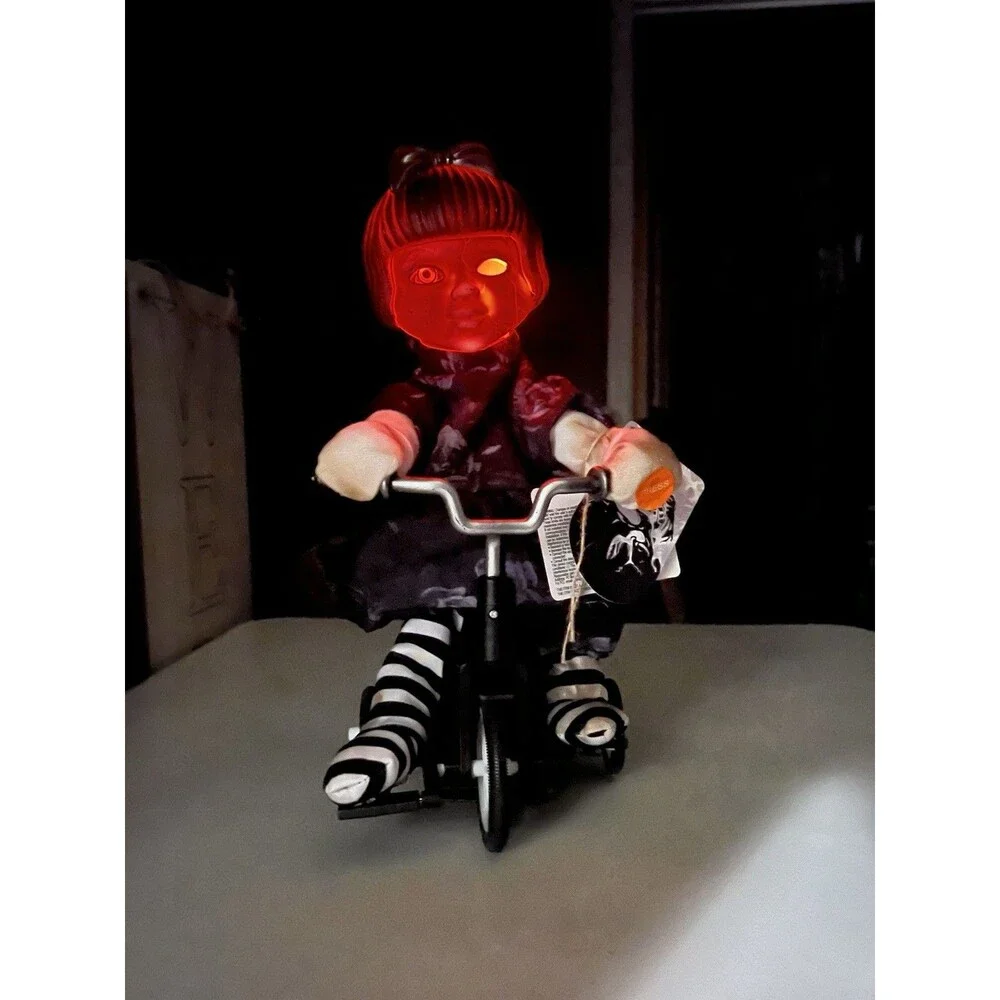 Animated Haunted Rag Doll On Tricycle Halloween Decor Lights Talks  Creepy Moves